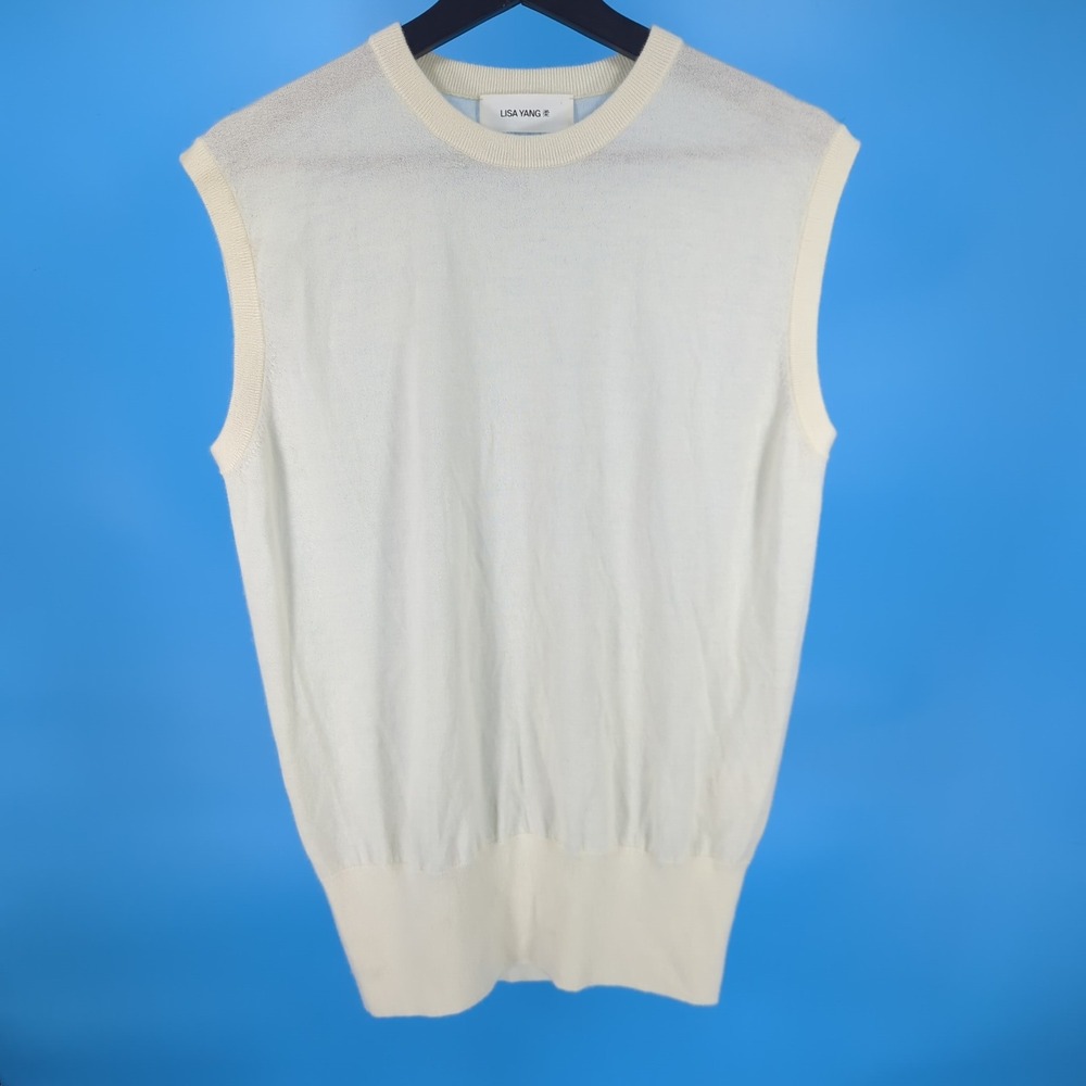 Lisa Yang Cream 100% Cashmere Sleeveless Knit Crewneck Top Size 2